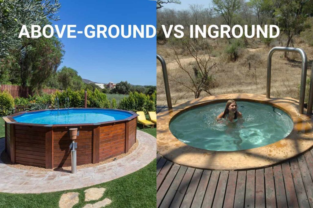 above ground vs inground plunge pool in backyard on a sunny day