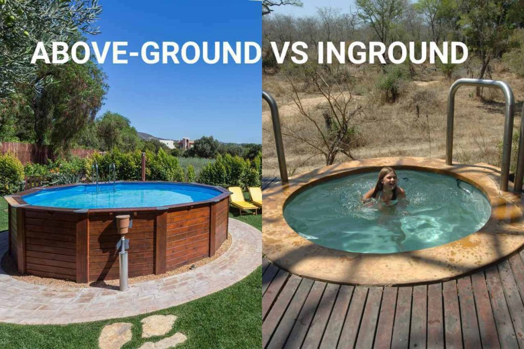 above ground vs inground plunge pool in backyard on a sunny day