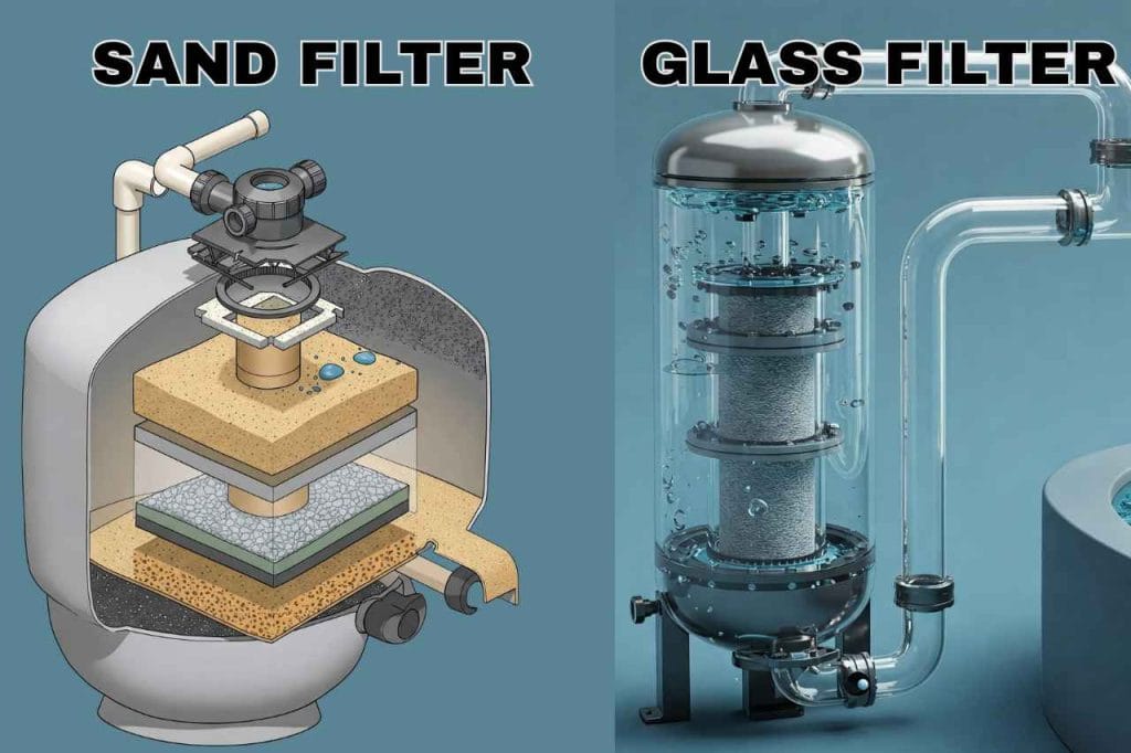 plunge pool filter system, sand filter and glass filter